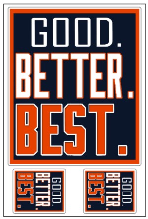 'Good. Better. Best.' Sticker sheet design.