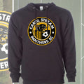 A black pullover hoodie featuring a circular 'Carol Stream Panthers SC' graphic on the chest, displayed against a green background with a cropped logo on the left.